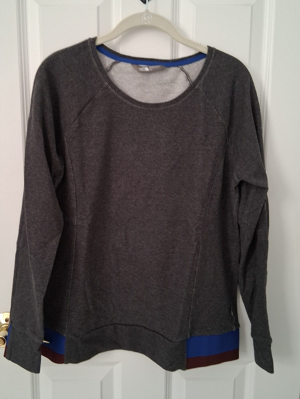 The North Face Gray Crewneck Sweatshirt with Blue and Burgundy Trim